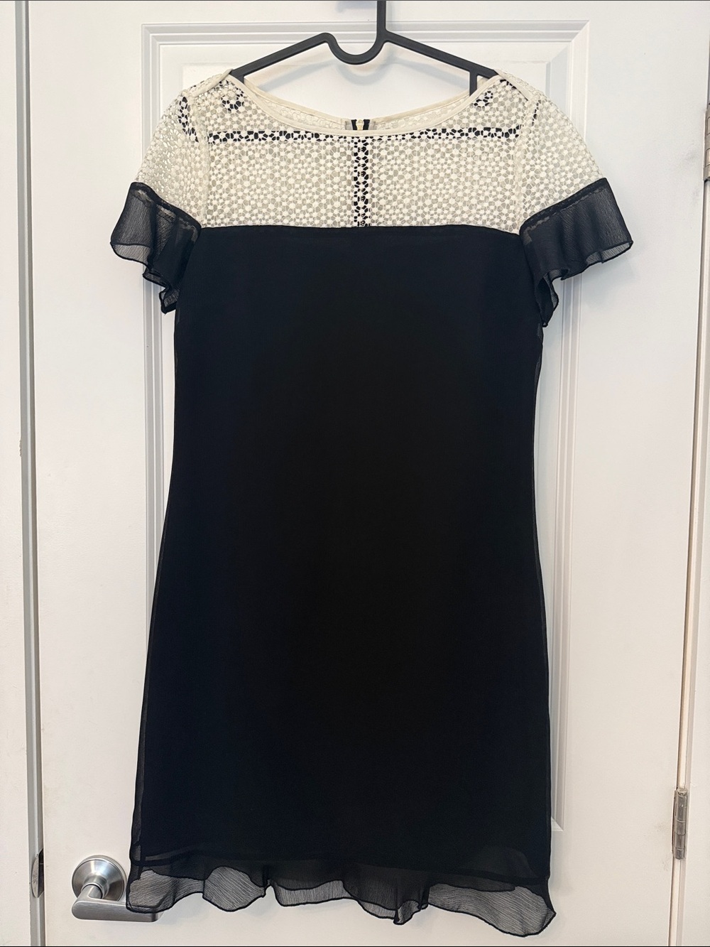 Karl Lagerfeld Black and Ivory Mesh Yoke Mini Dress